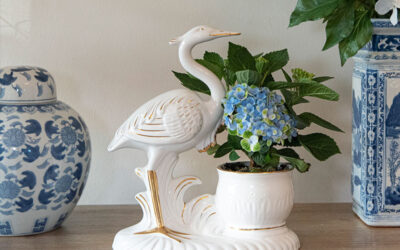 Gilded Porcelain White Heron Jardiniere – £55