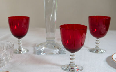 SOLD – Set of Six Red Bobble Stemmed Glasses