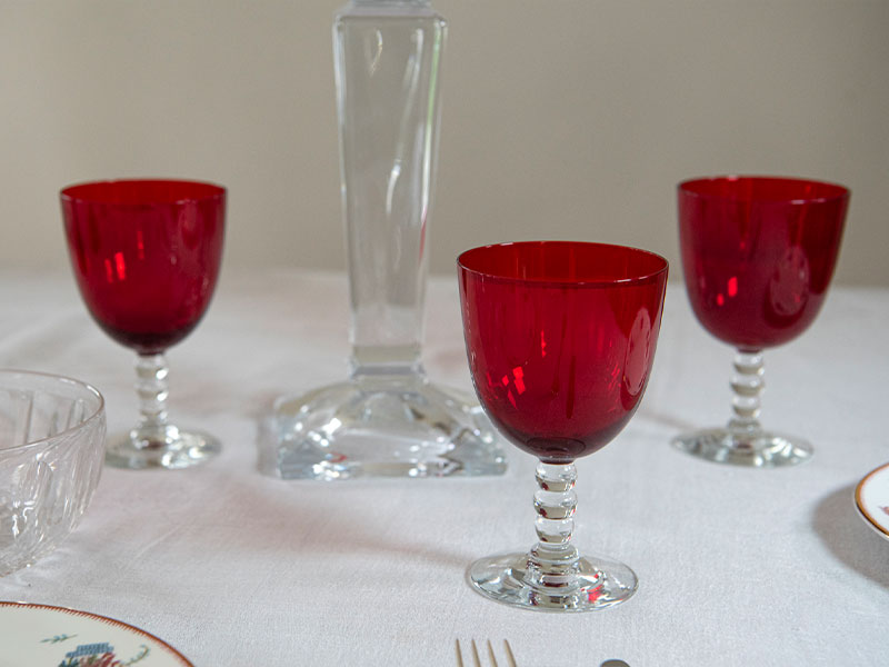 SOLD – Set of Six Red Bobble Stemmed Glasses