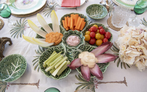 SOLD – Vintage Cabbage Leaf Crudite Dish