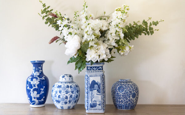 Tall Square Blue and White Vase – £75