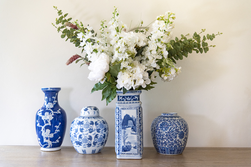 Tall Square Blue and White Vase – £75