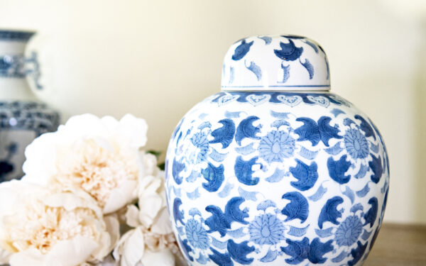 Blue and White Bulbous Jar – £85