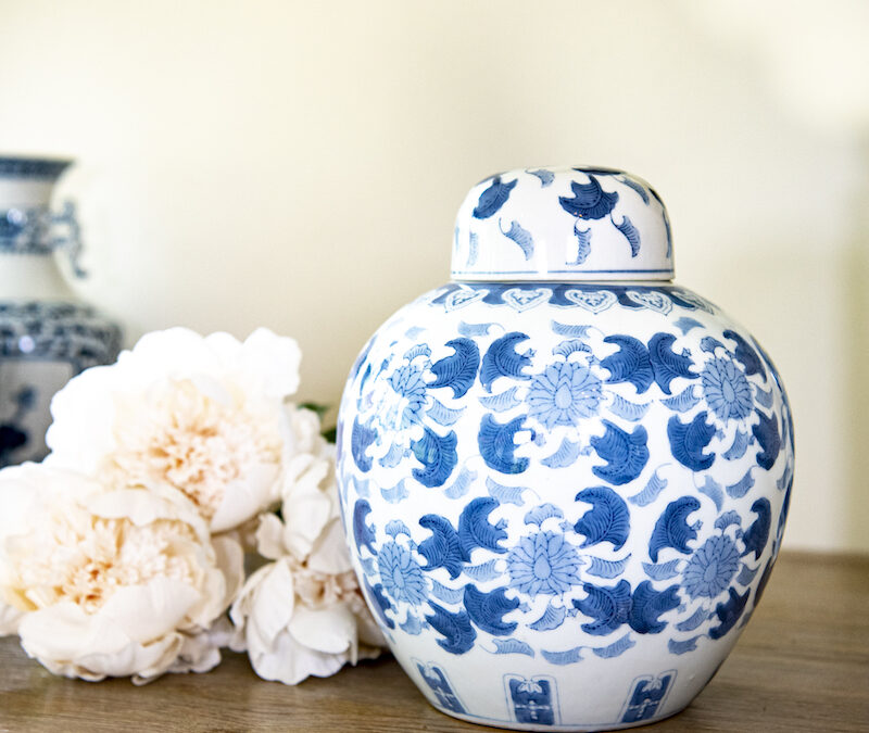 Blue and White Bulbous Jar – £85