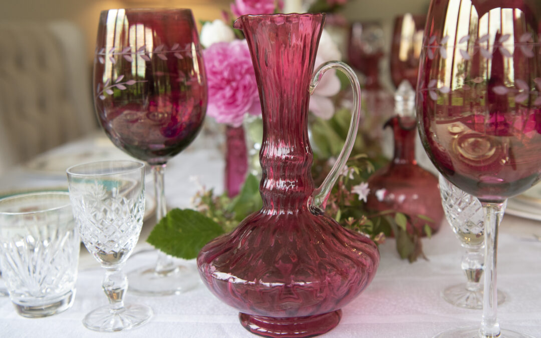 Cranberry Glass Rippled Jug – £55