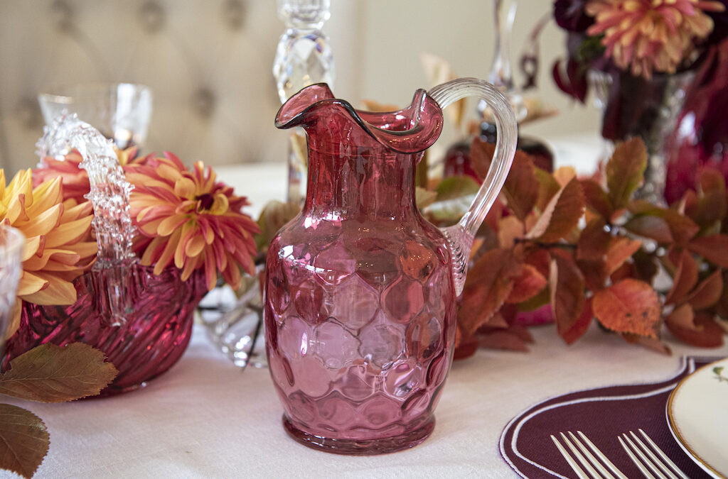 Dimpled Cranberry Glass Jug – £42