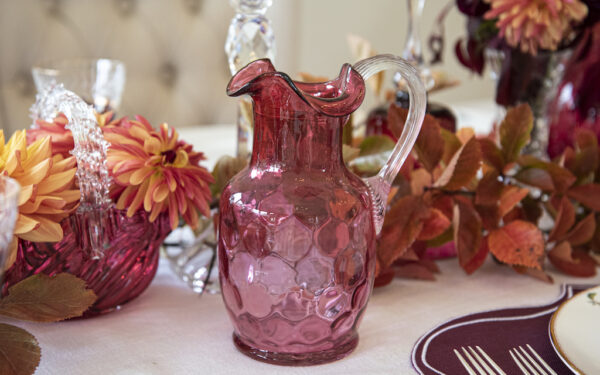 Dimpled Cranberry Glass Jug – £42