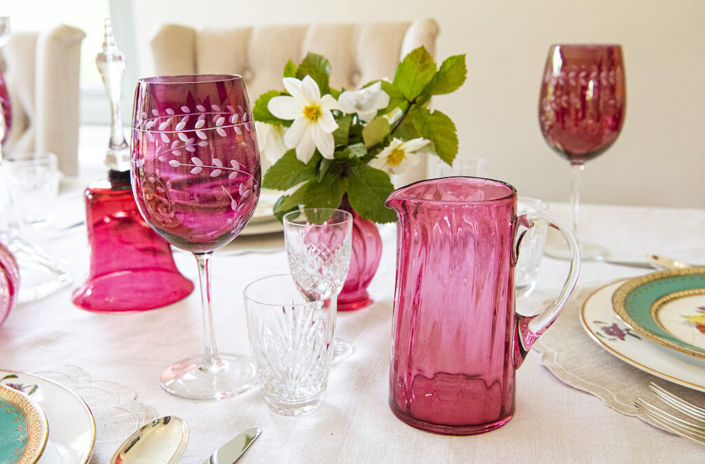 Ribbed Cranberry Glass Jug – £42