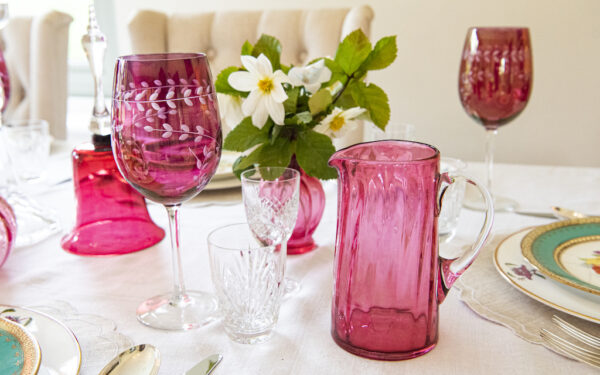 Ribbed Cranberry Glass Jug – £42