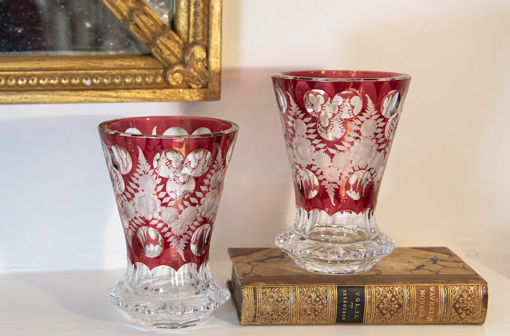 SOLD – Pair of Cranberry Glass Vases