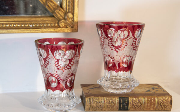 SOLD – Pair of Cranberry Glass Vases