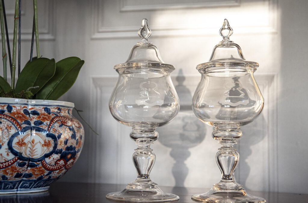 Pair of Glass Urns – £125