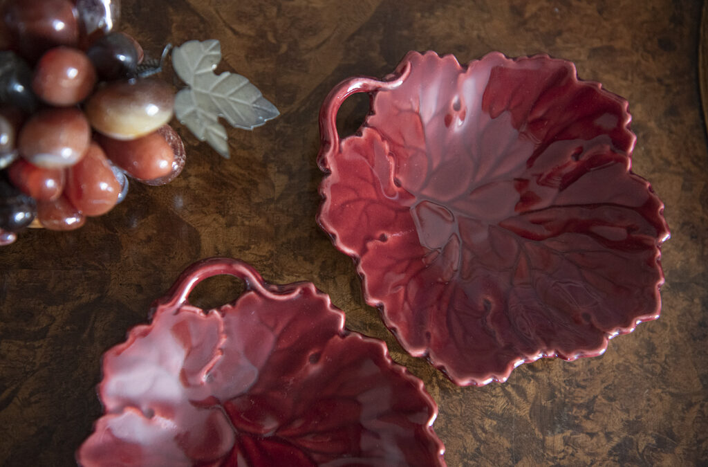 SOLD Burgundy Leaf Dishes