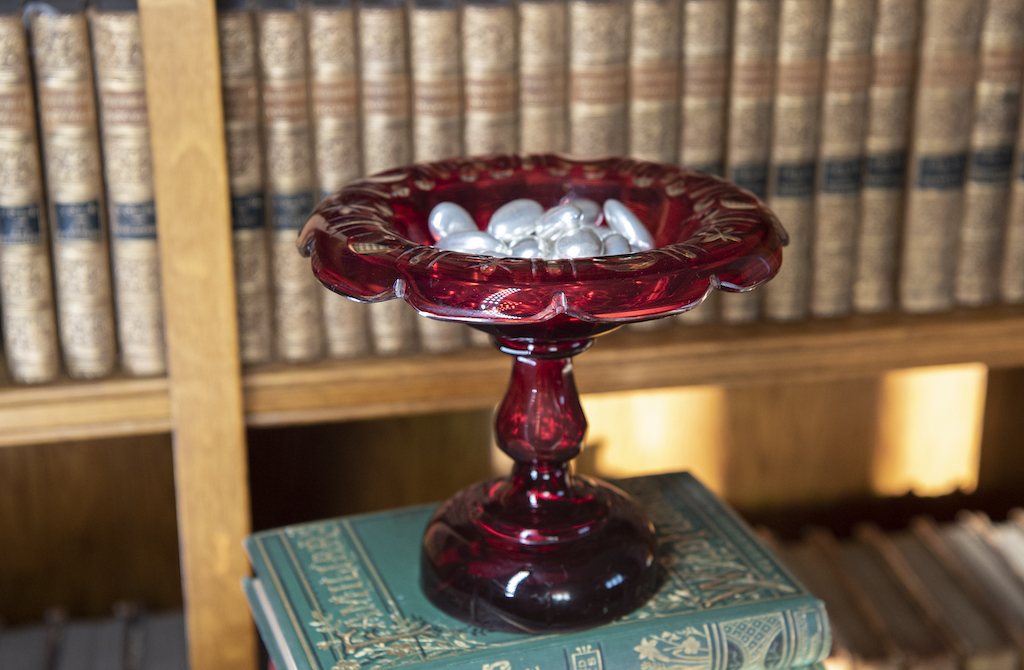 Red Glass Pedestal Dish – £35