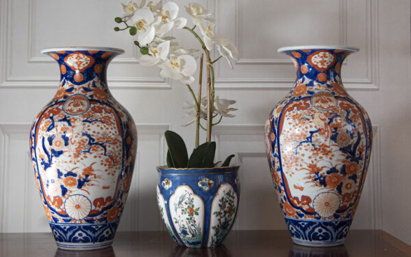 SOLD – Pair of Large Orange and Blue Japanese Vases