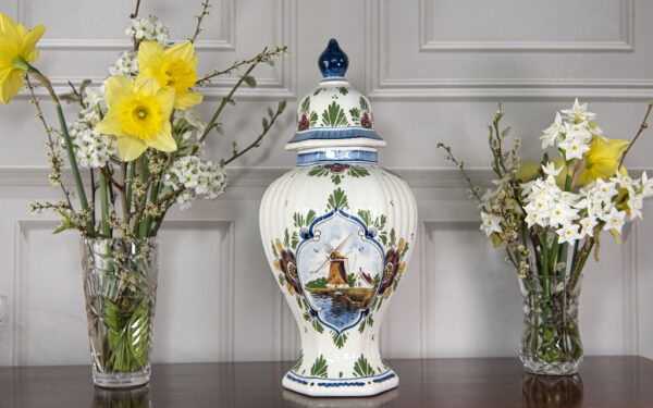 Tall Delft Lidded Vase – £135