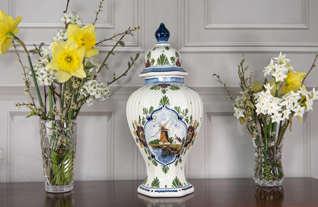 Tall Delft Lidded Vase – £135