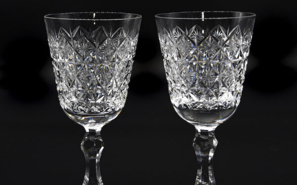 SOLD Set of 2 Cut Glass Wine Glasses