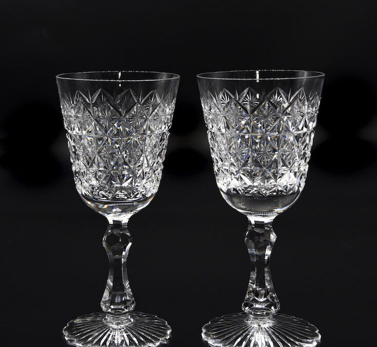 SOLD Set of 2 Cut Glass Wine Glasses