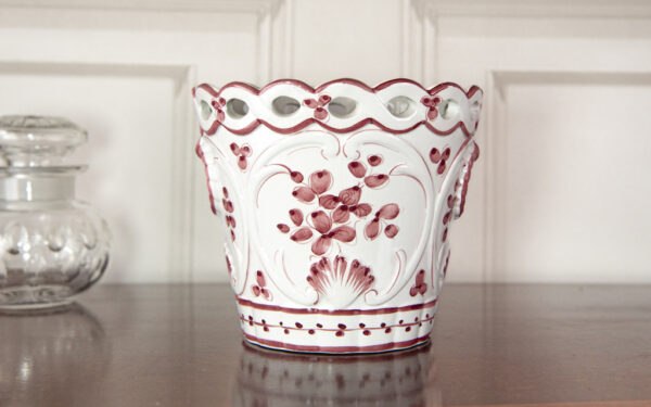 SOLD – Pink and White Hand Painted Cachepot