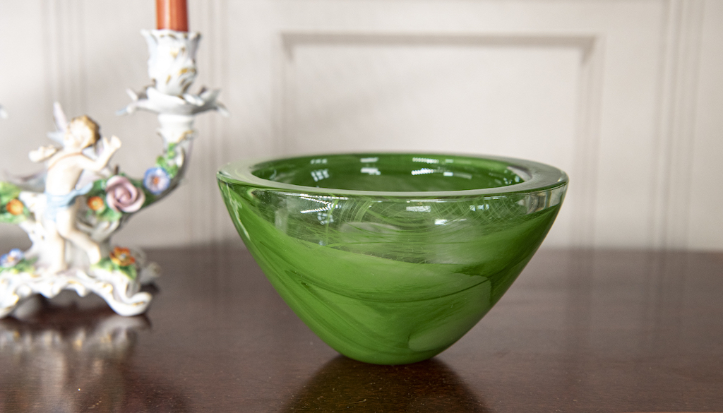 Heavy Green Glass Swirl Bowl – £70