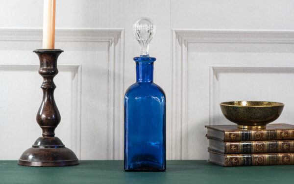 Blue Square Glass Bottle with stopper – £24