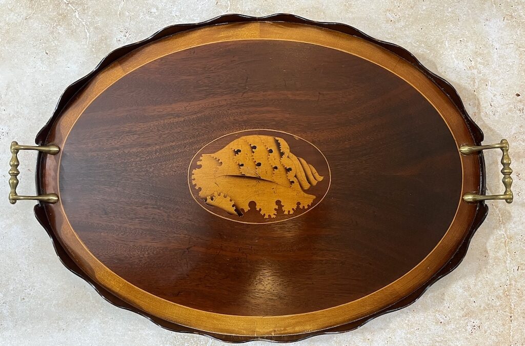 Large Oval Marquetry Wooden Tray – £225