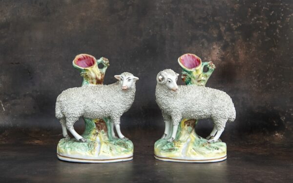 Pair of Staffordshire Sheep Spill Vases – £425