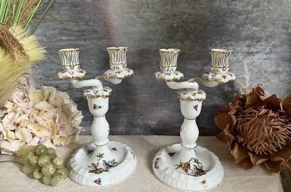 SOLD – Herend Rothschild Bird Candlesticks