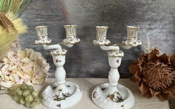 SOLD – Herend Rothschild Bird Candlesticks