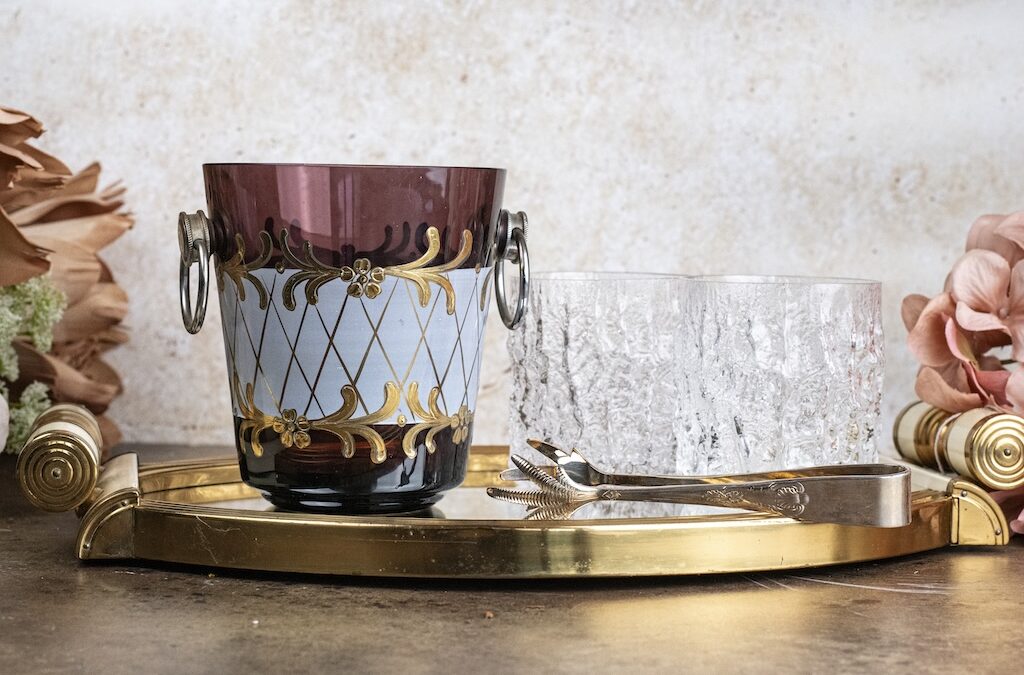 Painted purple glass ice bucket – £65