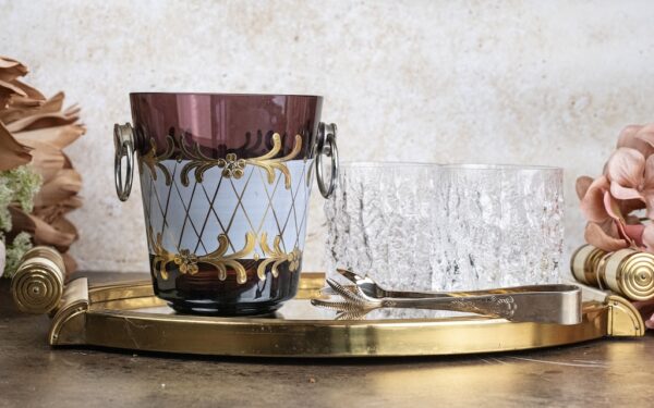 Painted purple glass ice bucket – £65