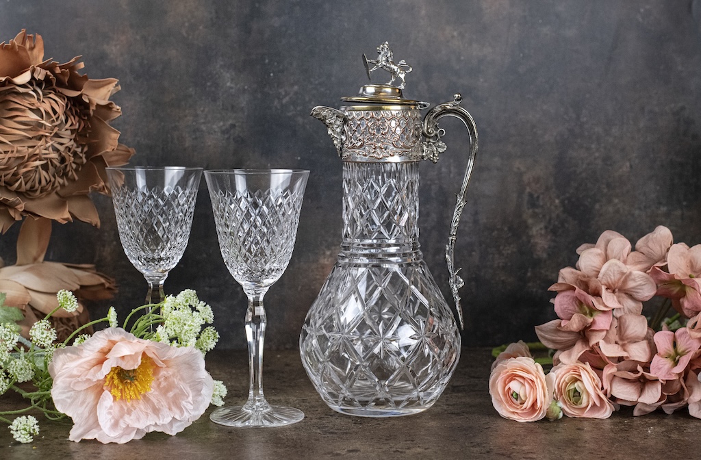 Antique Claret Jug with Lion and Shield Finial – £175