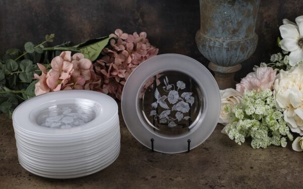Set of 16 Hummingbird Design Etched Lead Crystal Plates – £185