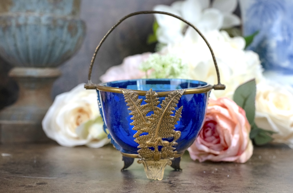 Brass and cobalt blue glass bowl – £48