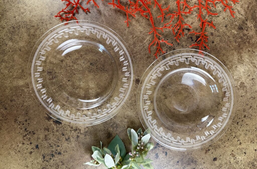 Pair of Etched Glass Plates – £16
