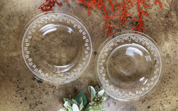 Pair of Etched Glass Plates – £16