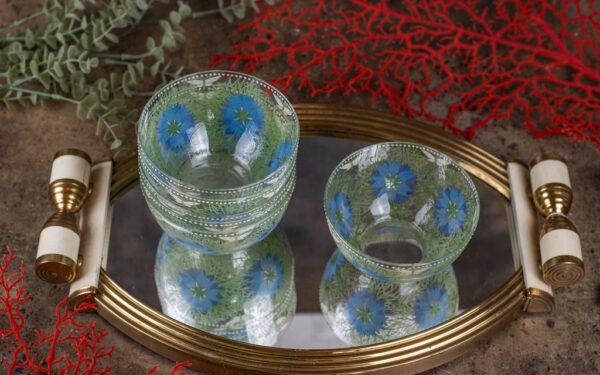 Set of six ‘Love in the Mist’ handpainted glass bowls – £165