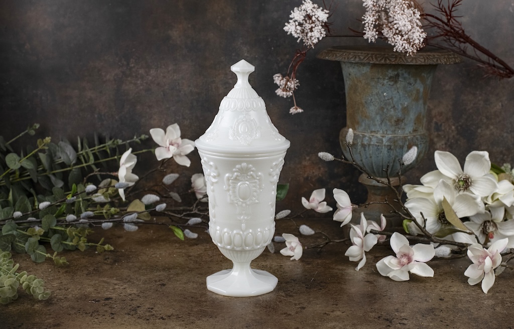 Vintage Milk Glass Lidded Urn – £69
