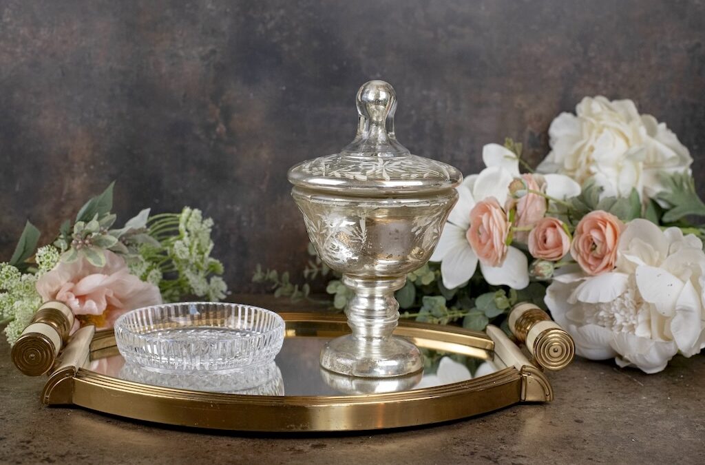 Vintage Silvery Glass Lidded Pot – £48
